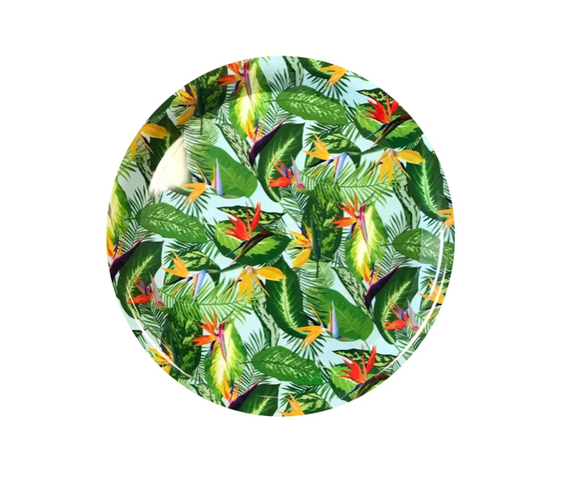 Plastic Round Serving Tray with Printed Design 34 cm Assorted Designs