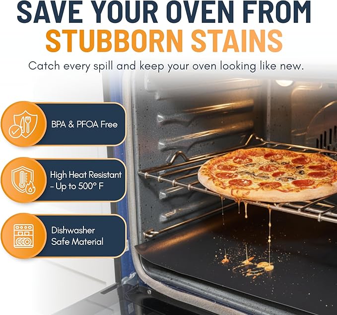 Linda's Essentials Oven Liners for Bottom of Oven (2 Pack) - Universal Non-Stick Liner for Fan Assisted Cooking