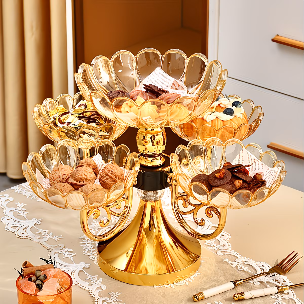1set plastic household living room crystal fruit tray, multi-layer rotating fruit tray, storage tray