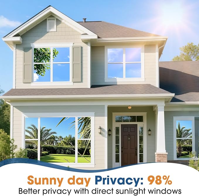 Lifetree Reflective One Way Window Film Privacy: Mirror Window Tint Film Heat Control Sun Blocker, UV Anti Glare Film Clear Day and Night for Home Office (Silver, 44.5 * 200cm)