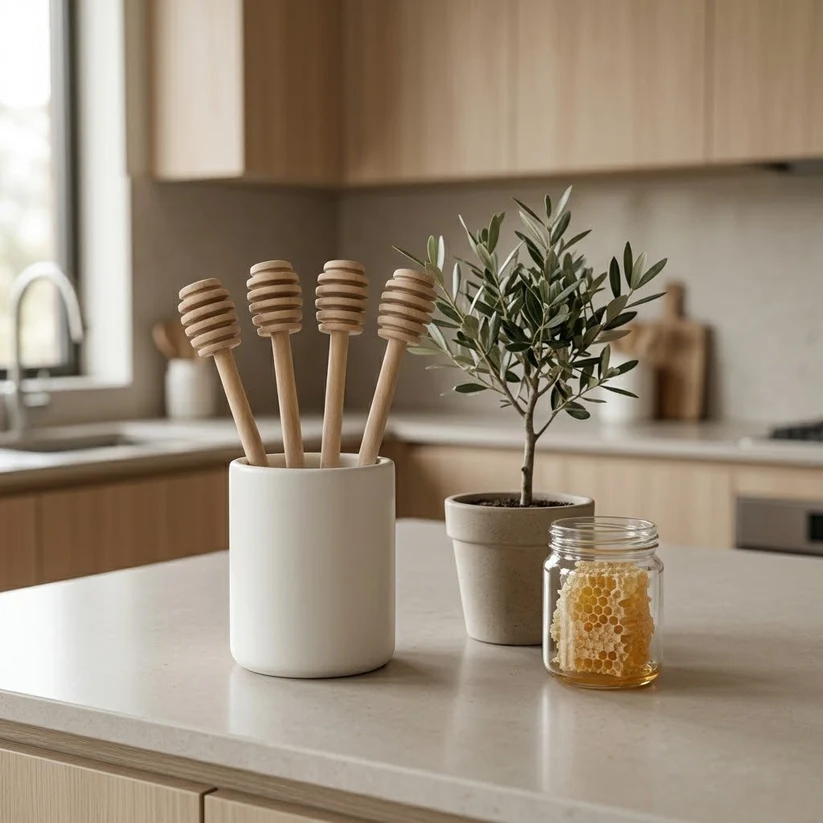 Wooden Honey Dripping Spoon 15 x 2.3 cm Pack of 4