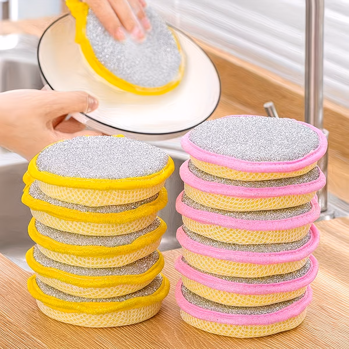 12-Piece Cleaning Sponge Set, Scouring Pads, Square Dishcloths, Minimalist Dish Towels, Sink or Stove Cleaning Cloths, Washable Cleaning Brushes, Kitchen Supplies, Kitchen Cleaning Tools, Assorted Colors