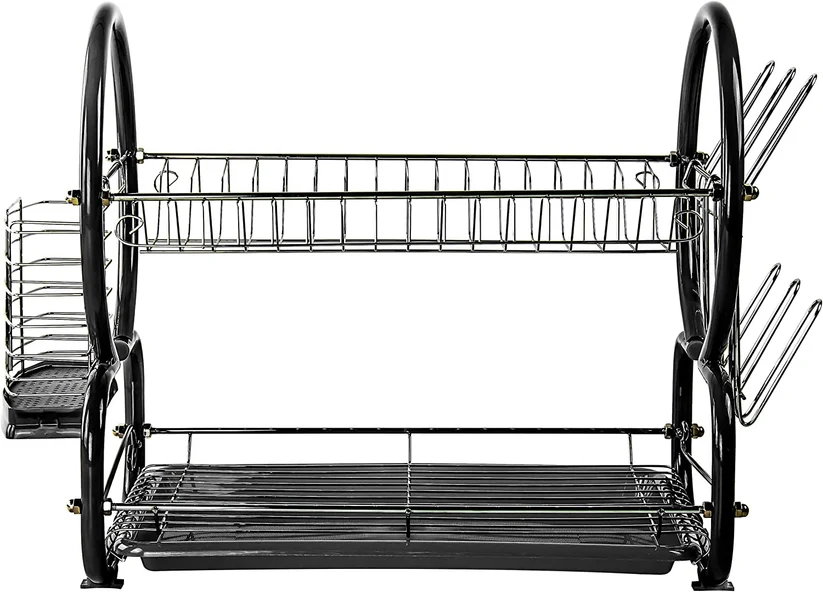 Tristar 2 Tier Dish Drainer Cutlery Rack with Drip Tray Black