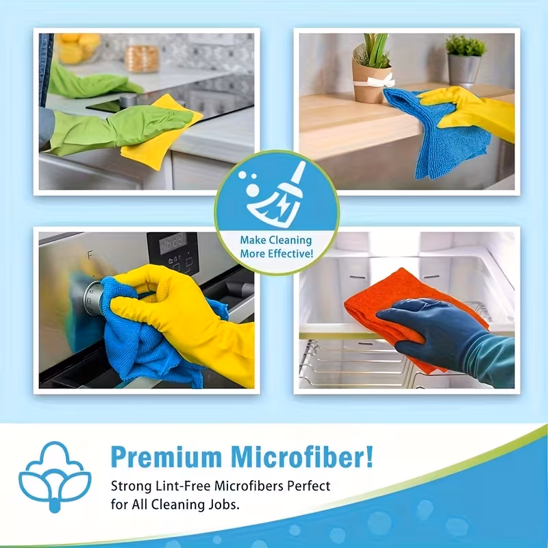 8/16/32-Pack Microfiber Cleaning Cloths - Reusable, Nonwoven, Super Absorbent, Non-Scratch Wipes for Dusting, Polishing, And Wiping in Kitchen, Car, Glass, Floors, And Furniture - Durable Household Cleaning Cloths