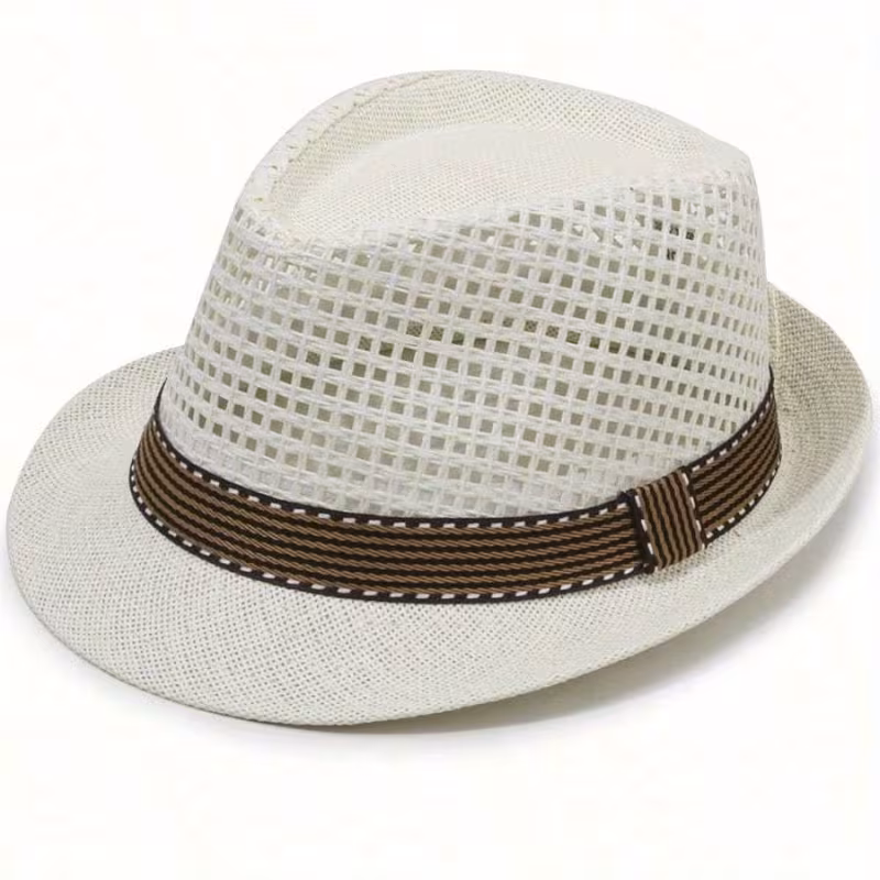 Men'S Retro Jazz Hat - Breathable Trilby Sun Cap And Outdoor Straw Fedora Sun Cap Short Brim Men Panama Hat Lightweight Breathable
