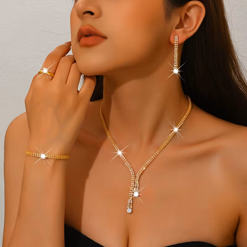 4pcs Bling Bling Set Suitable for Wedding Party Accessories - August Birthstone Necklace, Earrings, Bracelet & Ring - Sparkling Party Outfit for Prom, Gala, Year-Round Events - Affordable Luxury 4pcs Collection