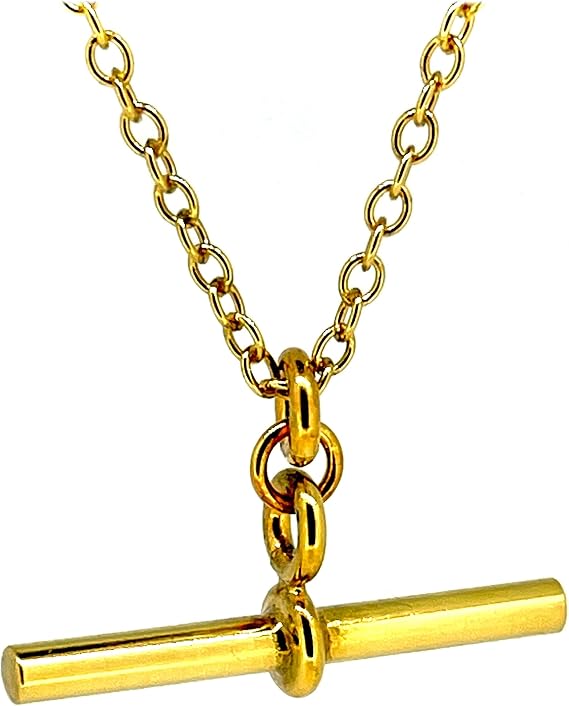ROBERTS T Bar Necklace 18ct Gold Vermeil 3cm Albert Pendant Chain