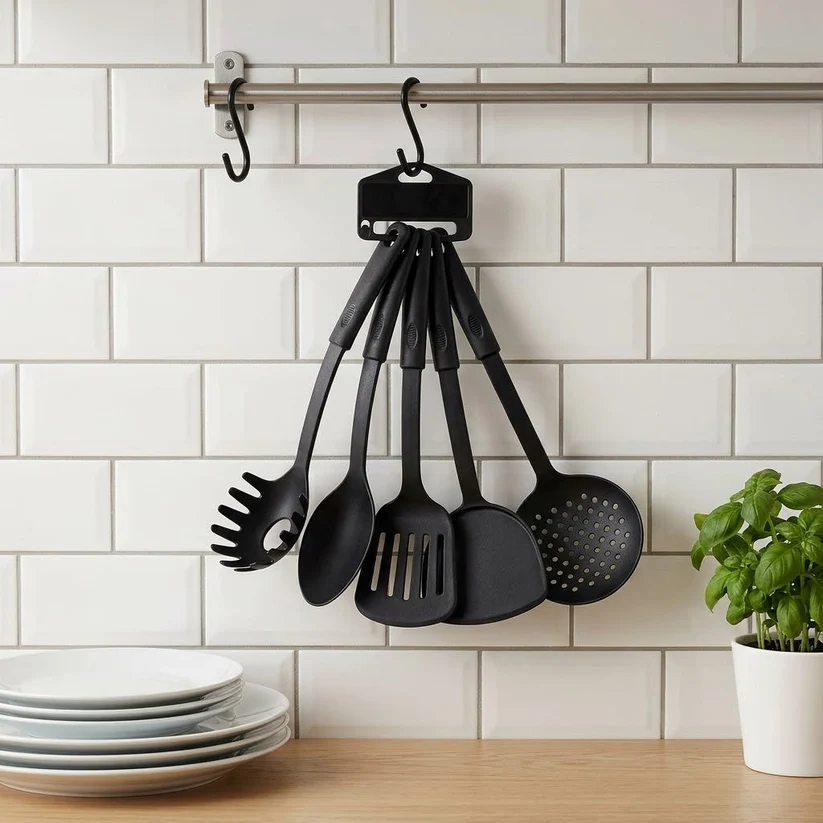 Plastic Assorted Kitchen Cooking Utensils Black 30 cm Set of 6