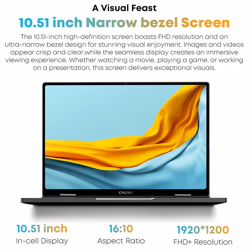 CHUWI MiniBook X N150 Laptop 360° YOGA 10.51" Touch Screen Mini Computer 16GB LPDDR5 512GB SSD 2TB SSD Expand Windows 11 Convertible PC Backlit Keyboard WiFi 6 Notebook