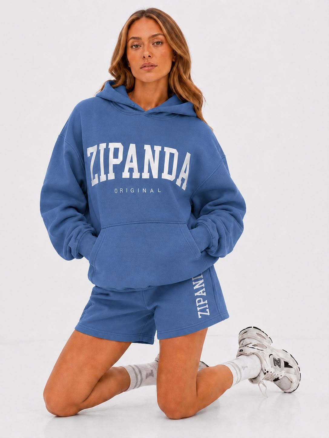 ZIPANDA Original Women's Oversized Hoodie & Leggings Co-Ord Set – Blue Fleece Lounge & Activewear Set