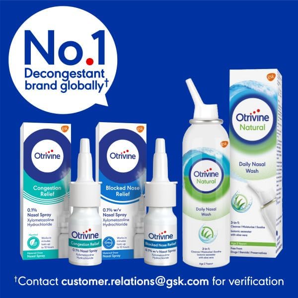 Otrivine Adult Nasal Drops, Decongestant For Blocked Nose Relief, 10 ml