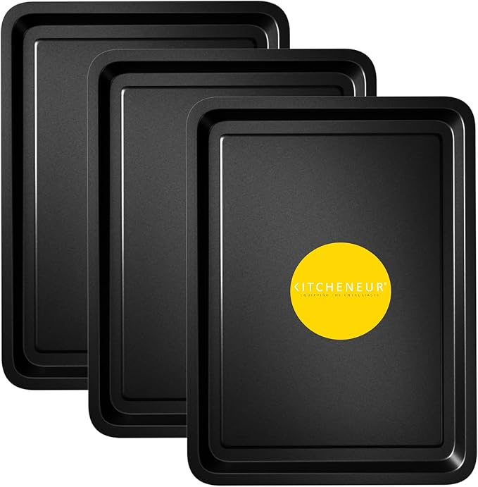 3-Pack - Essentials Baking Tray Set 32cm -Non-Stick Tin, Multi-Pack Set Oven Pan - Dishwasher Safe and Easy Clean by KITCHENEUR®