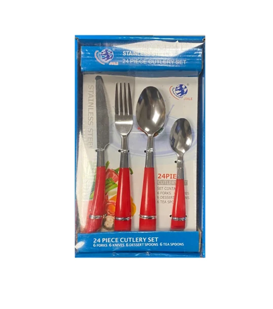 Stainless Steel Cutlery Set with Plastic Handle Set of 24 Assorted Colours