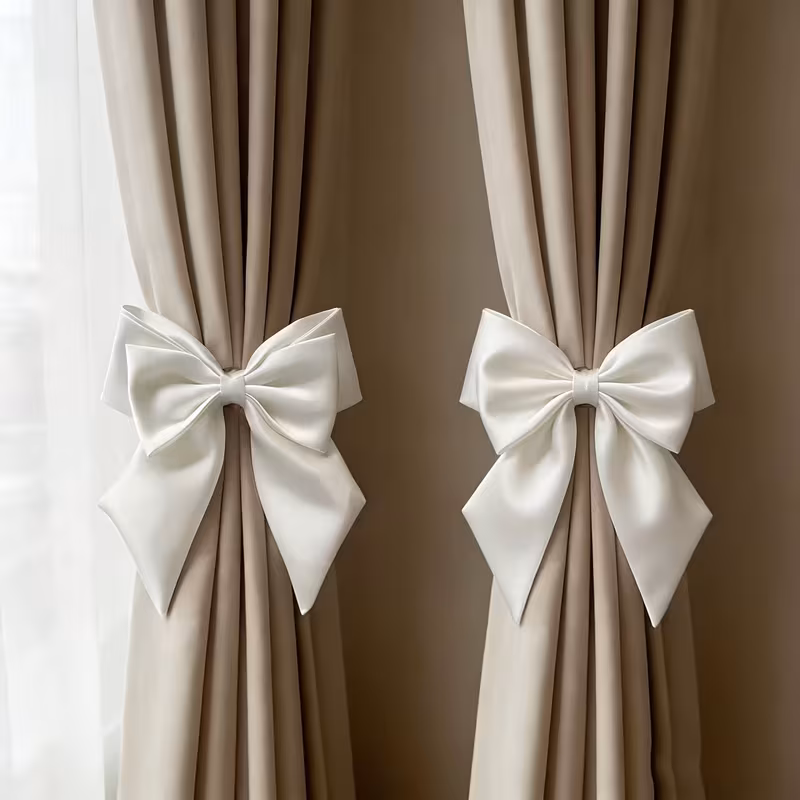 French-Style Cream White Bow Curtain Tiebacks Suitable for - Elegant Bow-Shaped Window Holdbacks, Luxurious Holders for Drapes, Blinds, Curtains, Management for & Pets, French Country Style