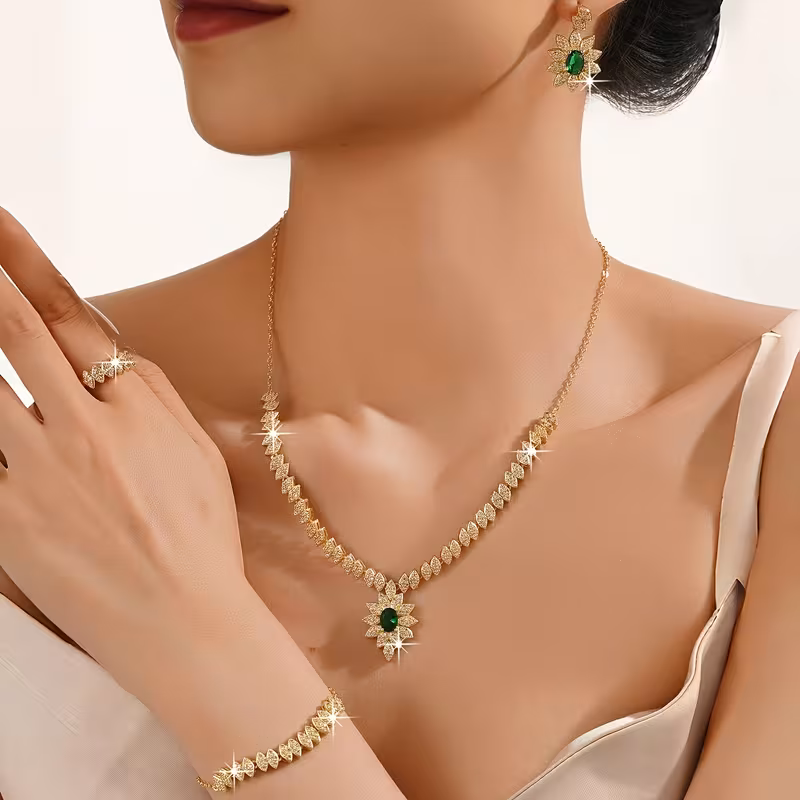 Five Pieces of Luxury Flower Bud Design Women'S Bridal Jewelry Set, Suitable for Daily Wedding Wear, an Ideal Gift for Relatives And Friends