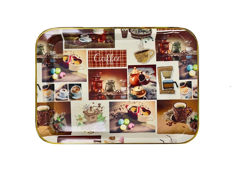Plastic Rectangle Coffee Tea Serving Tray with Printed Design 45 x 32 x 2cm Assorted Designs