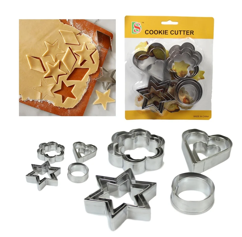 Metal Baking Cookie Cutters Moulds Pack of 12 Assorted Shapes