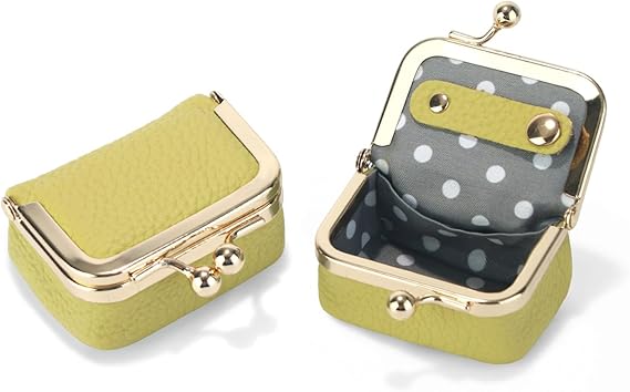 Genuine Leather Mini Jewelry Box Coin Purse for Women,Solid Color Kiss Lock Jewelry Case Organizer,Mini Travel Ring Box, Pink, Pouch