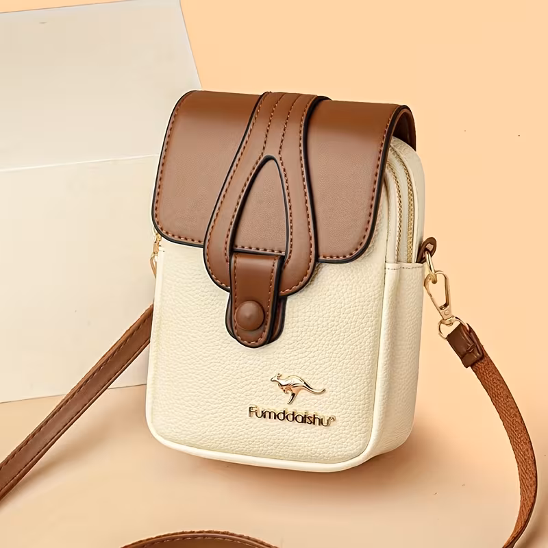 Fashionable Women'S Color-Blocked Crossbody Bag: Adorned with Exquisite Kangaroo Accents, Made of High-Quality with a Flap Magnetic Closure Design, Featuring an Adjustable Shoulder Strap for a Lightweight And Stylish Look