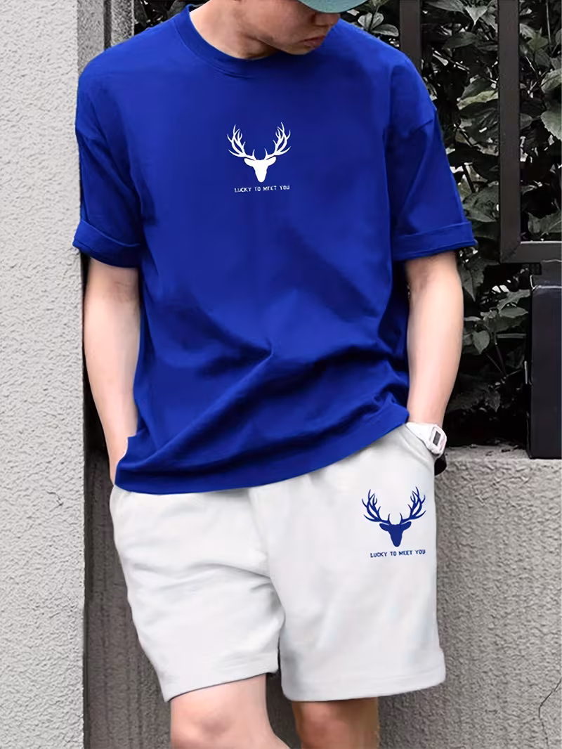 Men's Deer Pattern T-shirt and Shorts Set
