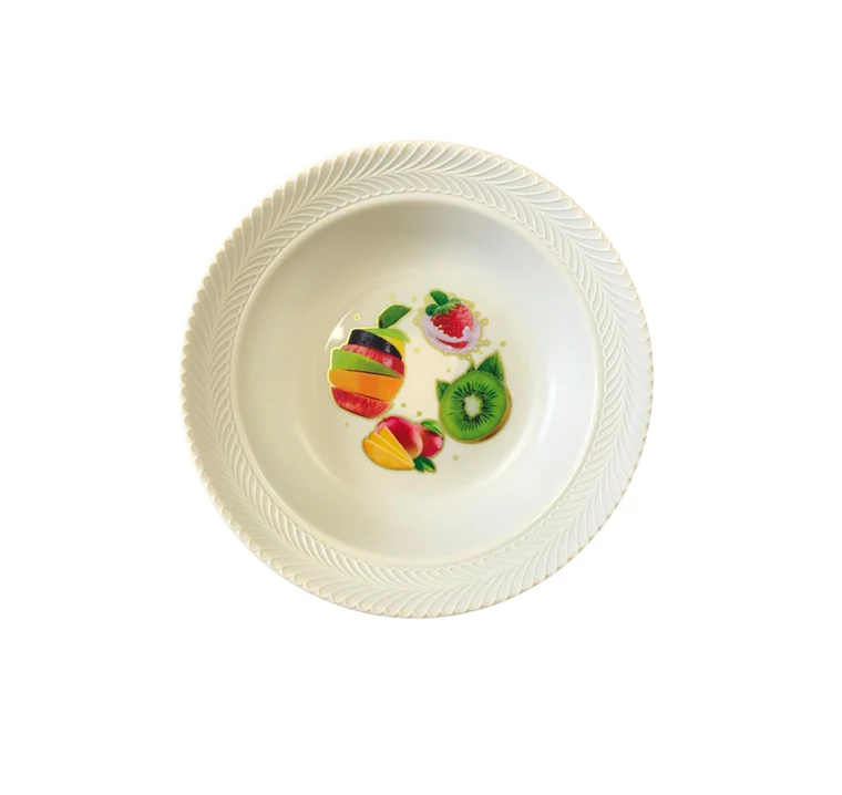 Plastic Bowl Plate with Fruit Print and Textured Rim 22 cm Assorted Designs