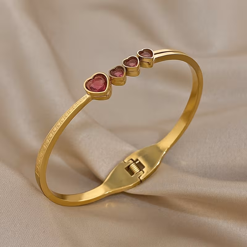 Gorgeous Jewelry: Love Heart Synthetic Synthetic Cubic Zirconiaia Stainless Steel Bracelet Bangle, Romantic Valentine's Day, Wedding,Anniversary Jewelry Gifts