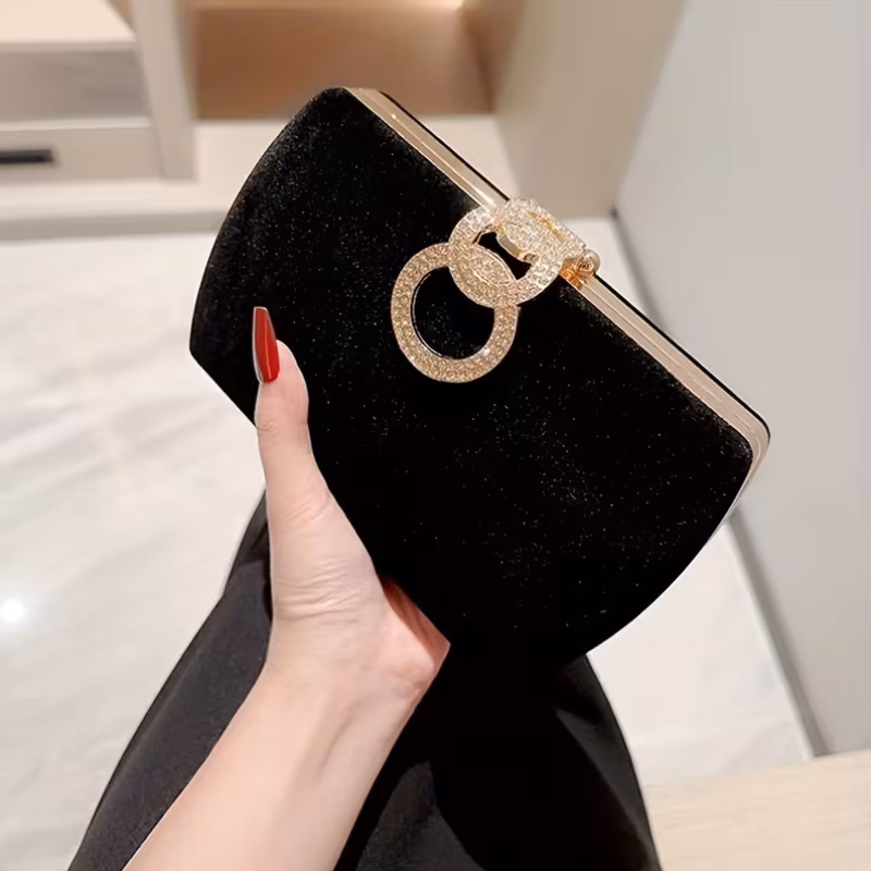 New Style Evening Clutch with Rhinestone Buckle, Velvet Dinner Handbag, Chain Bag to Match Qipao Dresses, Perfect for Wedding Season And Mother'S Day Gifts