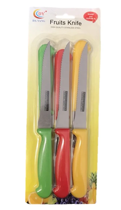 Metal Fruit Knife Plastic Handle 21 cm Pack of 6 Assorted Colours