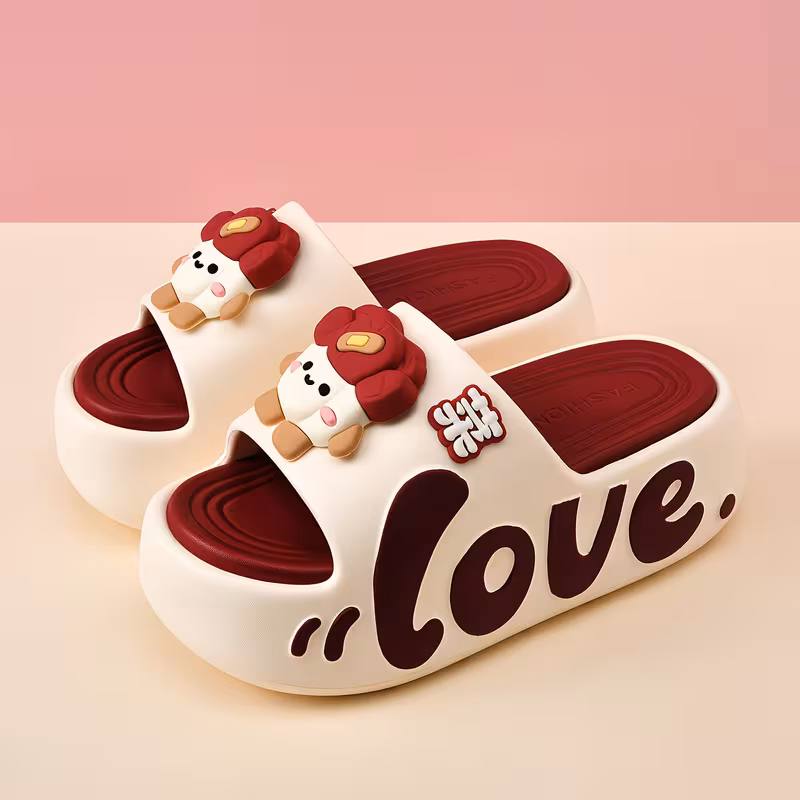 Women EVA Platform Slide Slippers, Thick Height Increasing Sole, Cartoon Sheep And Love Letter Decoration, Soft Lightweight Texture, High Quality Surface, Sole, Suitable for Indoor Bedroom, Outdoor Beach, Daily Casual Summer Footwear, Women Shoes