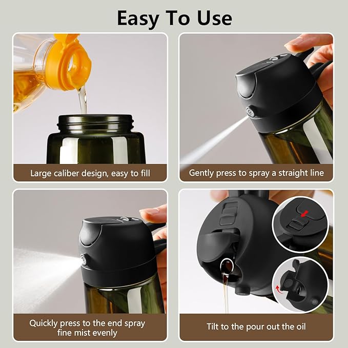 Olive Oil Dispenser and Sprayer, 16oz/470ml Glass Light-Proof Pour Bottle, Kitchen Gadgets Accessories for Air Fryer