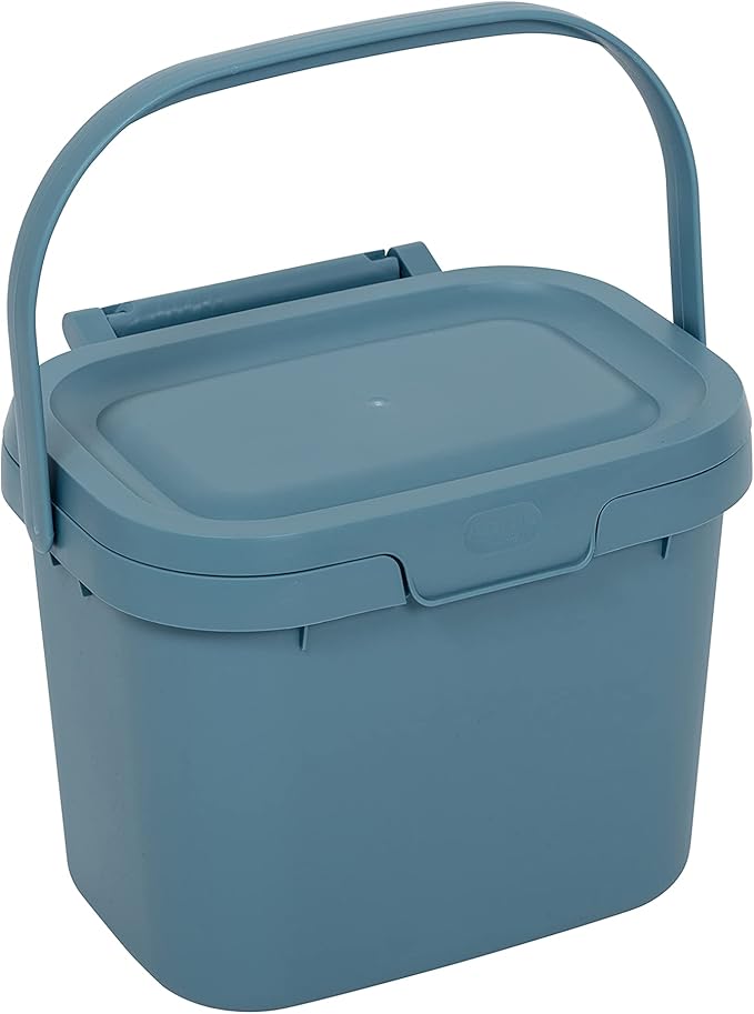 Addis Everyday Kitchen Food Waste Compost Caddy Bin, 4.5 Litre, Air Blue, 518695
