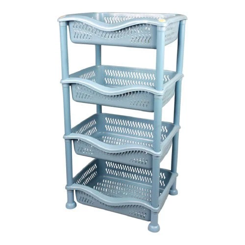 Plastic 4 Tier Rectangular Kitchen Vegetable Storage Rack Assorted Colours