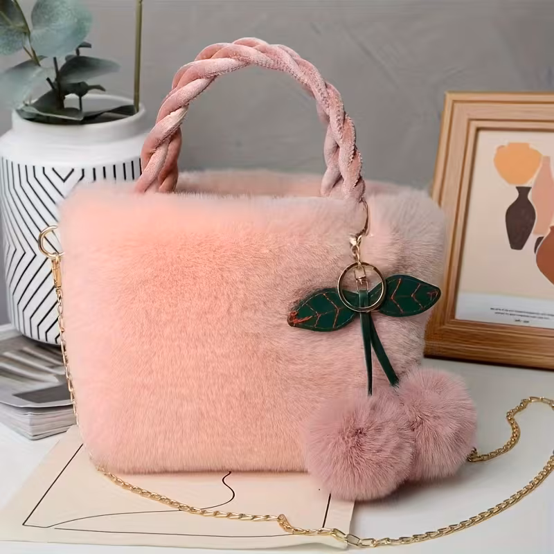 Novel Plush Cherry Handbag Shoulder Bag Crossbody Bag