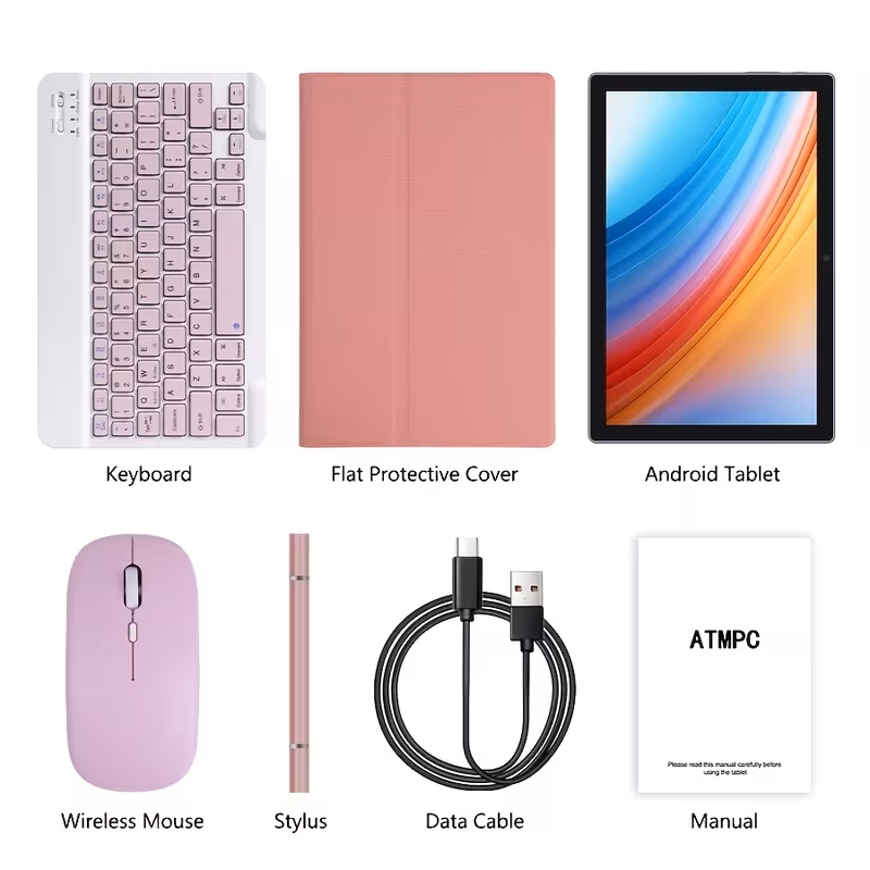 10.1-inch Android 15, 2-in-1 Tablet, 64GB ROM+(4GB+8GB Expansion) 12GB RAM, 5MP Dual Camera, 8-core Processor, 1280 * 800IPS High-definition Display Screen, 5G Wi Fi 6, Google, Equipped with Mouse, Stylus, Keyboard, Anti Drop Protective Case