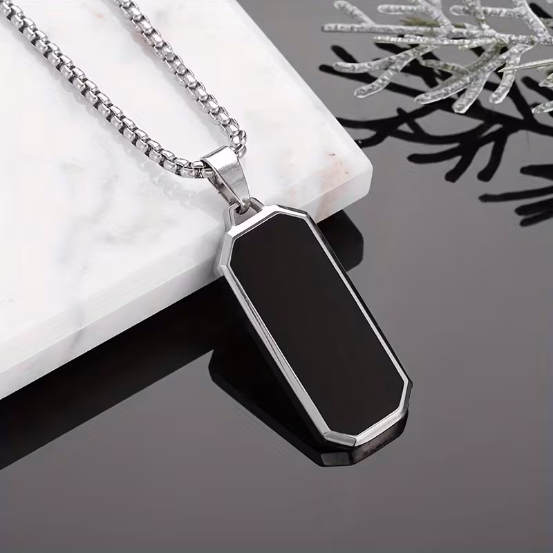 1pc 304 Stainless Steel Black Glossy Pendant Necklace - Minimalist Unisex Jewelry for Men & Women, ic-Free Durable Chain, Casual & Party Wear, Shiny Elegant Necklace (No Plating)