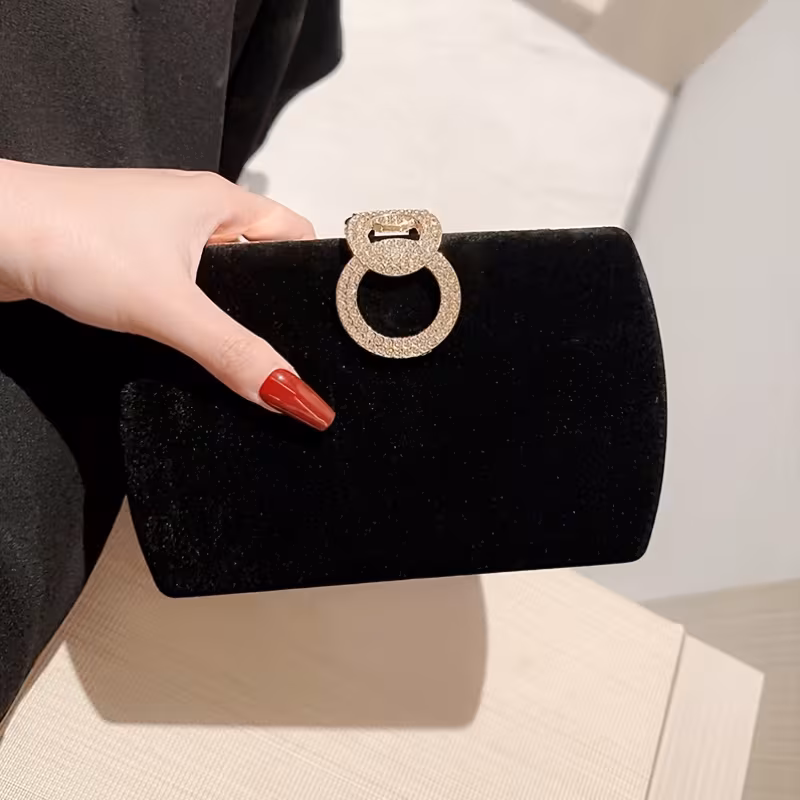 New Style Evening Clutch with Rhinestone Buckle, Velvet Dinner Handbag, Chain Bag to Match Qipao Dresses, Perfect for Wedding Season And Mother'S Day Gifts