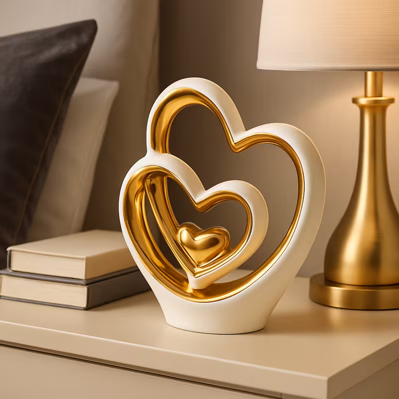 25.5cm Gold Heart Ornament – Modern Ceramic Heart Sculpture for Home, Shelf & Table Décor | Elegant Gold Ornament Gift for Weddings, Anniversaries & Housewarmings