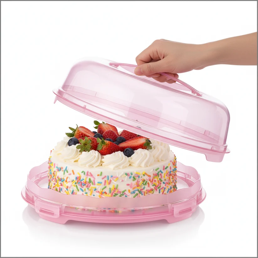 Plastic Cake Pastry Carry Storage Box with Cover 30 cm Assorted Colours