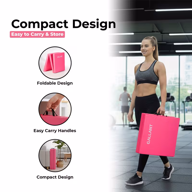 Tri Folding Gymnastics Mat - Non Slip and Easy to Carry Handle Folding Mat For Exercise Fitness Tumbling Crash Yoga Workout Home Gym