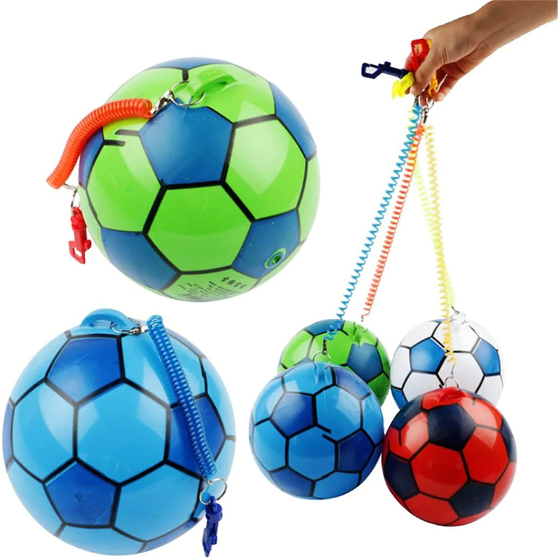 Inflatable Football with Springy String Kids Toy Ball for Outdoor Sports - Red