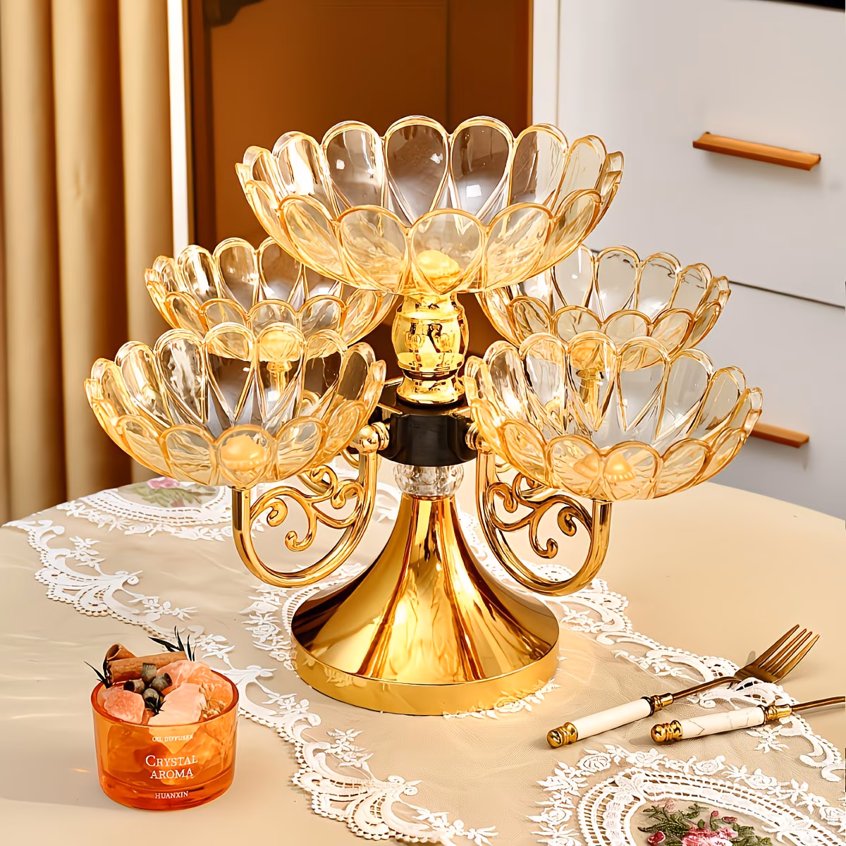 1set plastic household living room crystal fruit tray, multi-layer rotating fruit tray, storage tray