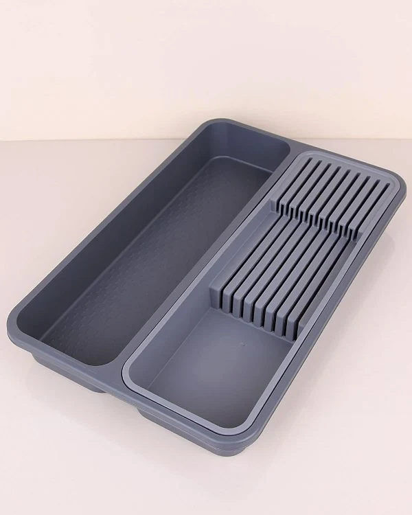 Plastic Kitchen Cutlery Drawer Organiser with Knife Holding Slits Assorted Colours