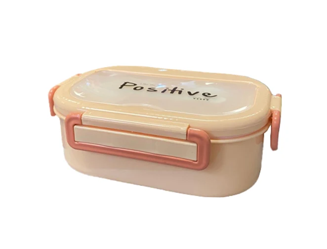 Plastic 2 Compartment Lunch Box with Cutlery 21 x 15 x 7 cm Assorted Colours
