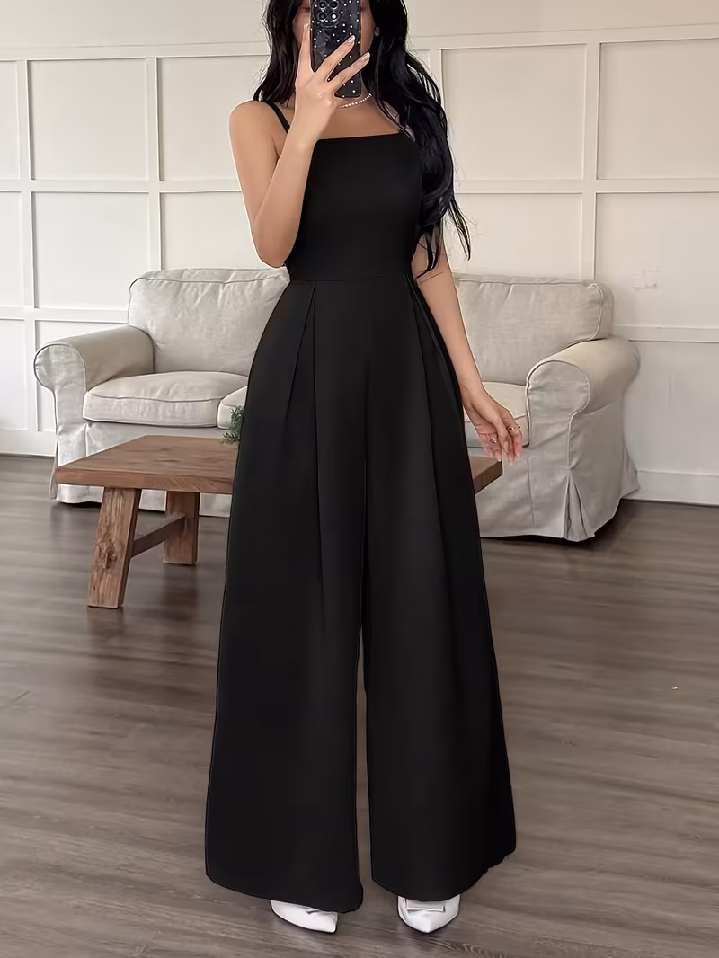 Wide-Leg Loose Solid Color Pleated Design, Suitable for Women'S Daily Casual Wear in Summer