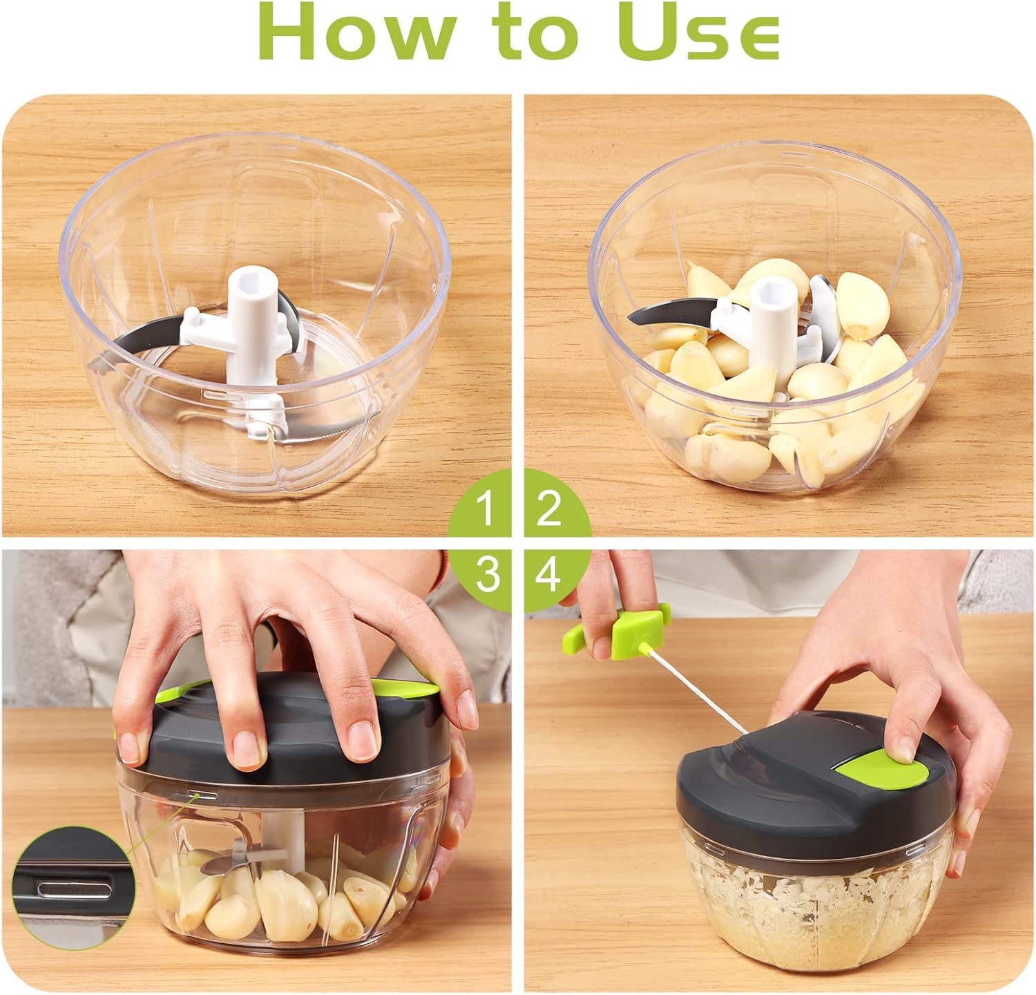 Manual Food Chopper Pull String,Hand Food Shredder,Onions Slicer Cutter Dicer,Garlic Slap Press,Manual Processor Vegetable Blender Chopping Onions (520ml)