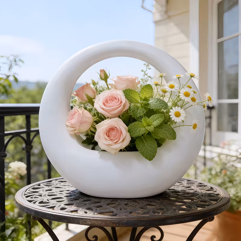 Creative Hollow-Out Ring Design Round Vase, Minimalist White Ring Vase, White Flower Holder, a Must-Have for Home Soft Furnishing, Desktop Decoration, Living Room Dining Table Flower Arrangement Ornament, Entryway Decorative Vase, Living Room TV