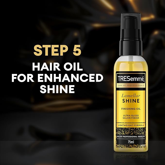 TRESemmé Lamellar Shine Finishing Hair Oil with patented Lamellar Technology lightweight hair treatment for an ultra-glossy salon finish 75 ml