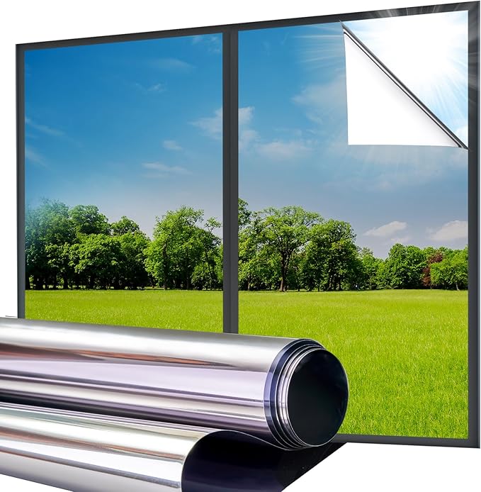 Lifetree Reflective One Way Window Film Privacy: Mirror Window Tint Film Heat Control Sun Blocker, UV Anti Glare Film Clear Day and Night for Home Office (Silver, 44.5 * 200cm)