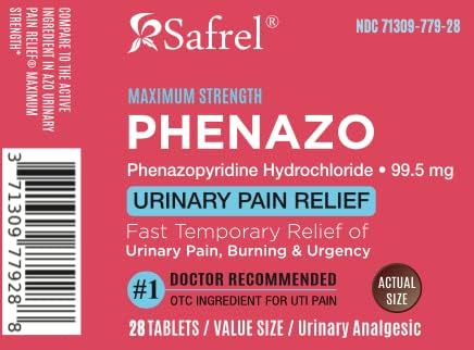 Safrel Urinary Pain Relief | UTI Relief | Fast Acting | Bladder Discomfort & Pain Relief | Phenazopyridine Hydrochloride 99.5mg (28 Count (Pack of 1))