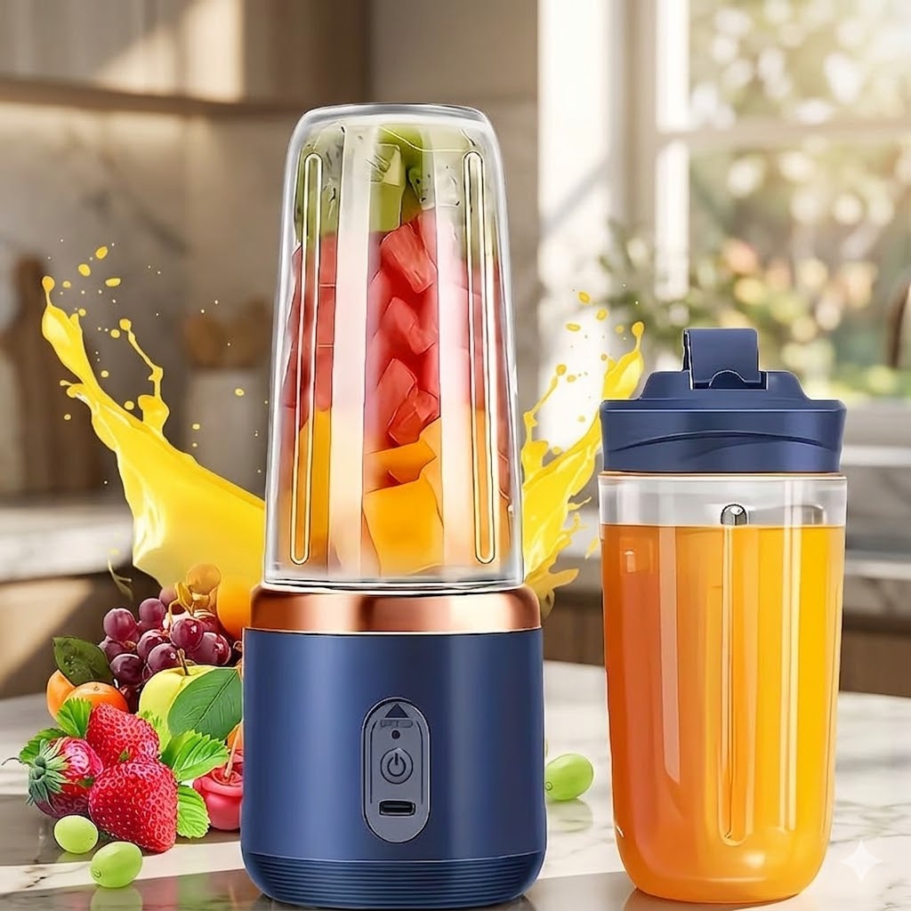 2-In-1 Portable Electric Juicer And Blender, USB Rechargeable Juicer With 2 Cups, Sports Lid Blending Juice Cup, Wireless Multifunctional Portable Juicer